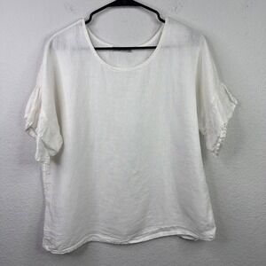 Elena Baldi Shirt Womens M White Linen Ruffle Made in Italy Lagenlook Coastal